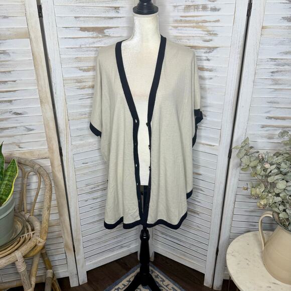 NWT BCBGMAXAZRIA Women's Small Med Cape Poncho Cardigan Wool Angora Cream Black - Picture 12 of 14